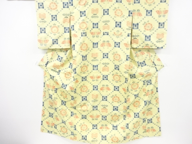 JAPANESE KIMONO / VINTAGE KIMONO / TSUMUGI / WOVEN KASURI & PLANT 